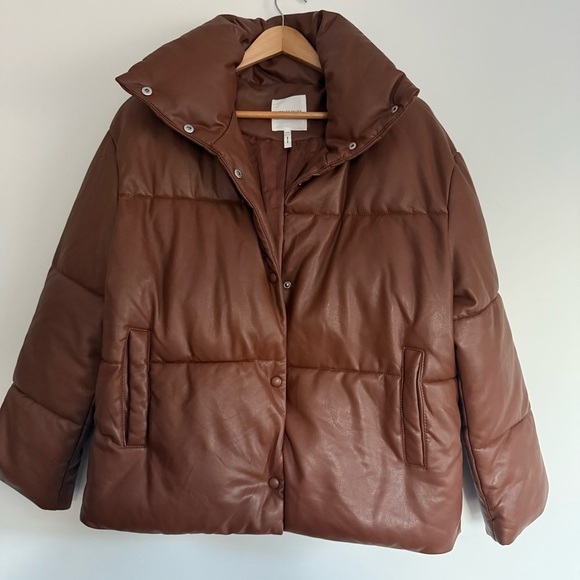 Avec Les Filles brown oversized vegan leather puffer jacket Size: XS - Picture 2 of 5